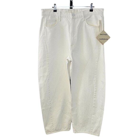MOTHER Denim - MOTHER The Half Pipe Ankle Jeans in Picket Fence, White, High Rise, Relaxed, 32